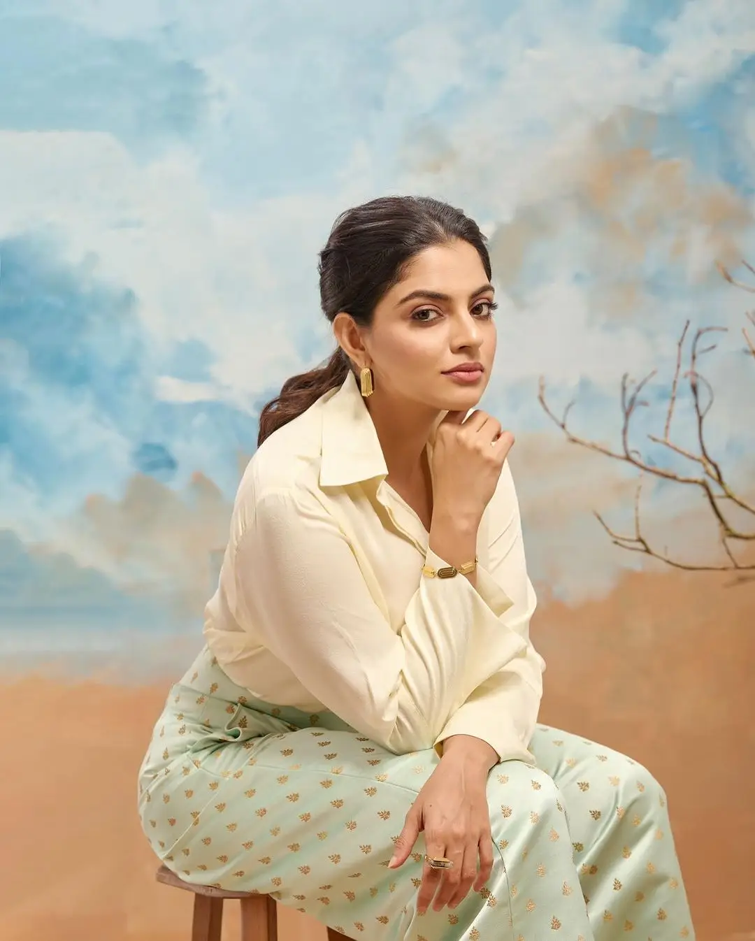 Nikhila Vimal Stills in White Shirt Green Pant